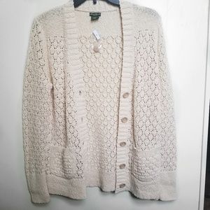 NEW Eddie Bauer Cream Boho Button Down Cardigan